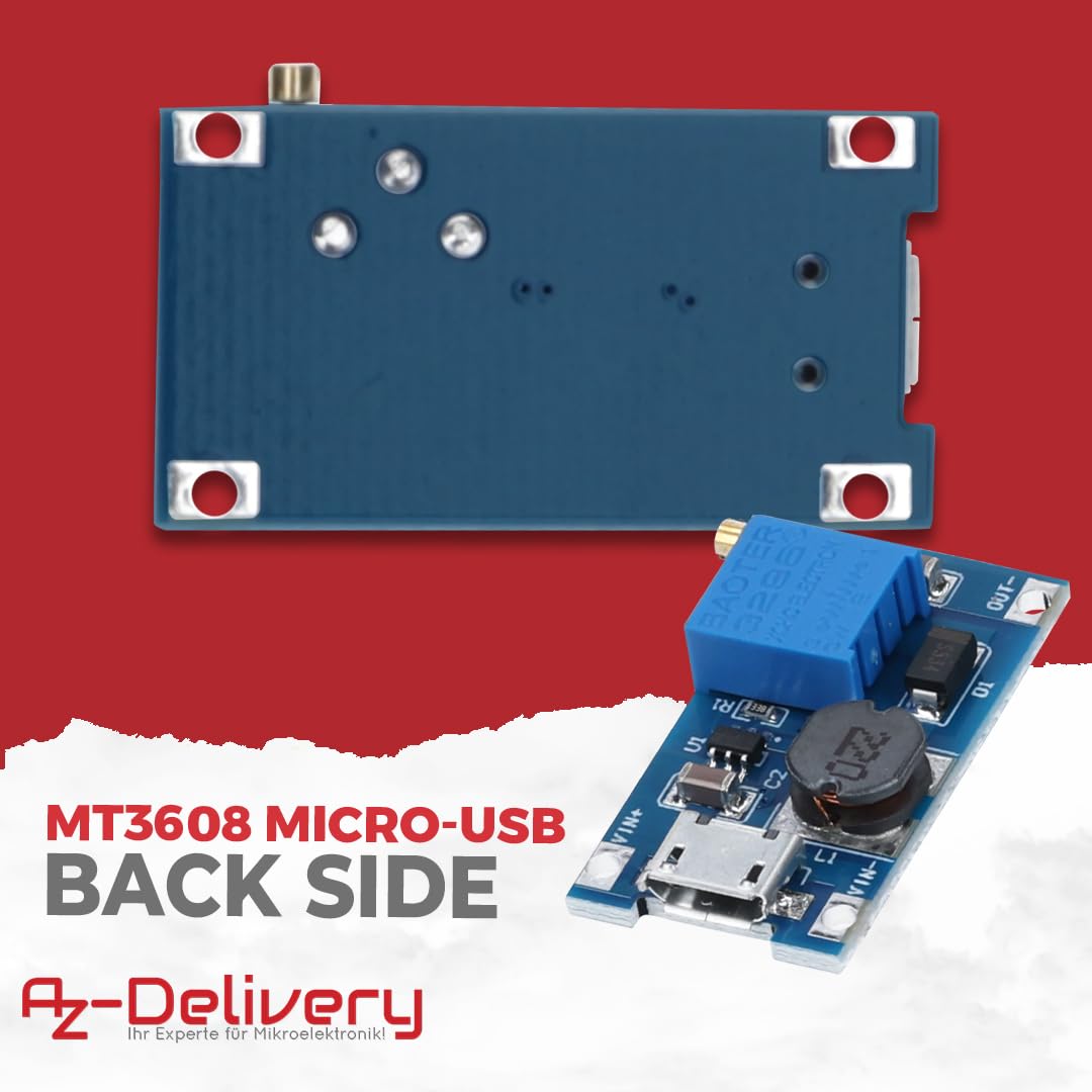 2A DC - DC Boost Step - Up Wandler, MicroUSB – Universeller Spannungsregler, 2V - 24V zu 5V - 28V, für MT3608 - AZ - Delivery