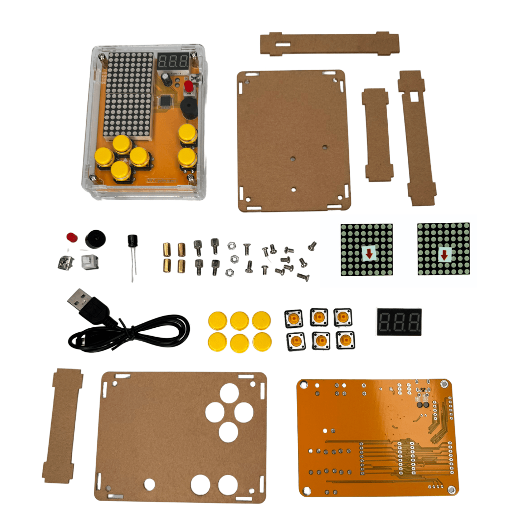 DIY Elektronik Bausatz - Spielekonsole mit transparenten Gehäuse, Retro Handheld Elektronik Kit für Anfänger & Fortgeschrittene, Lötset zum Löten Lernen & Basteln mit LED - Matrix und Punktanzeige - AZ - Delivery