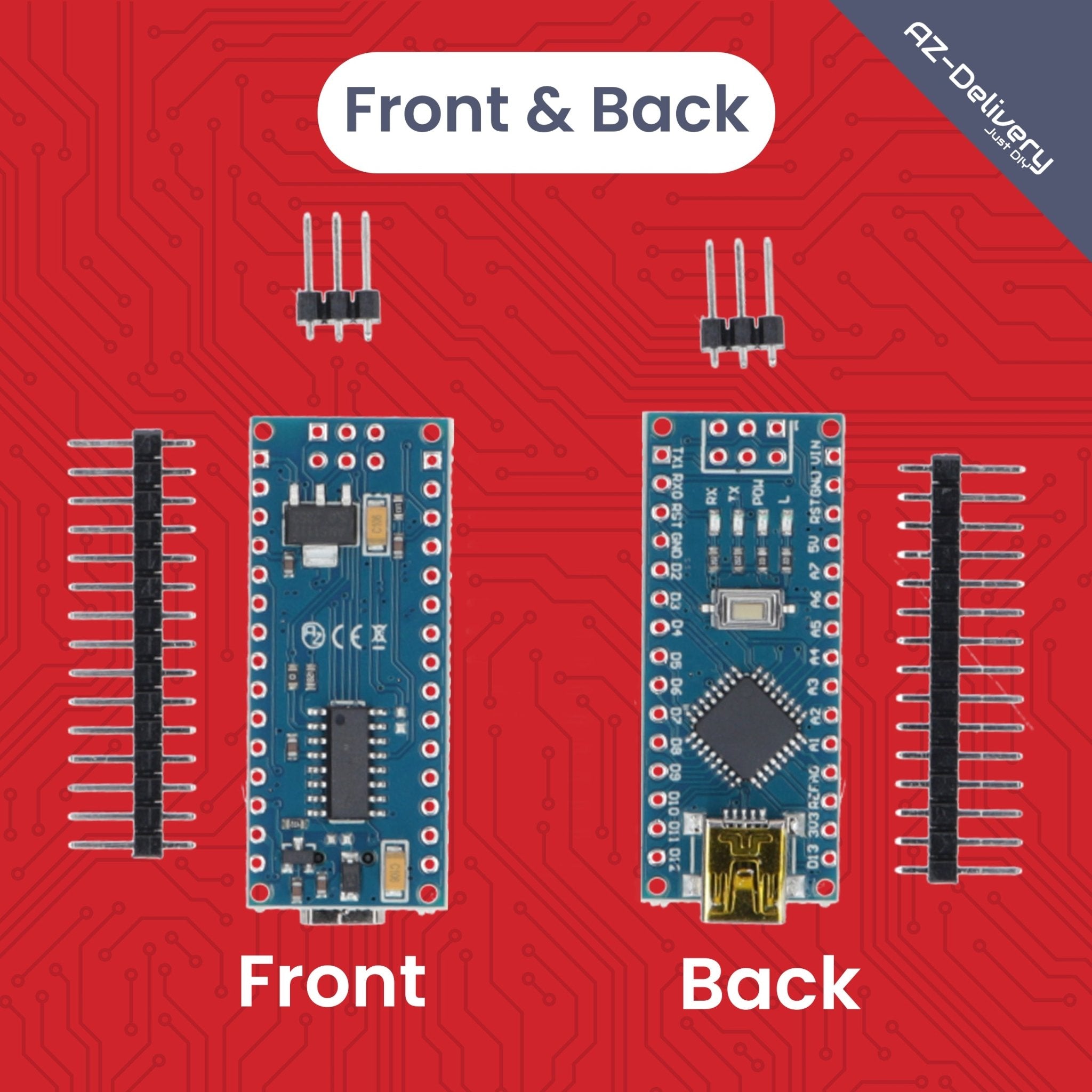 LGT8 Nano V3 - Mikrocontroller Board mit LGT8F328P und CH340, kompatibel mit Arduino Nano, 32 MHz Taktfrequenz - AZ - Delivery