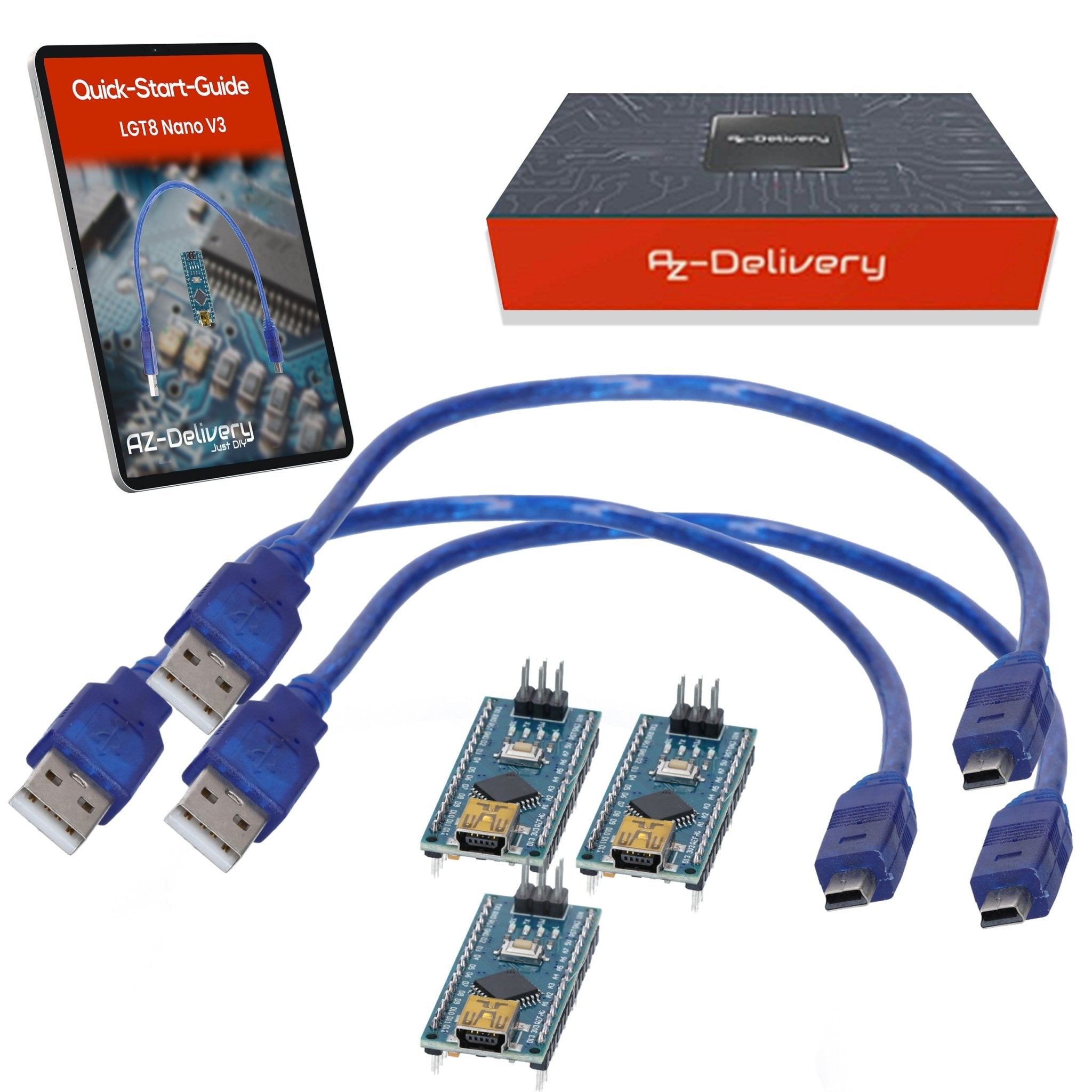 LGT8 Nano V3 - Mikrocontroller Board mit LGT8F328P und CH340, kompatibel mit Arduino Nano, 32 MHz Taktfrequenz, mit vorgelöteten Pins & USB - Kabel - AZ - Delivery