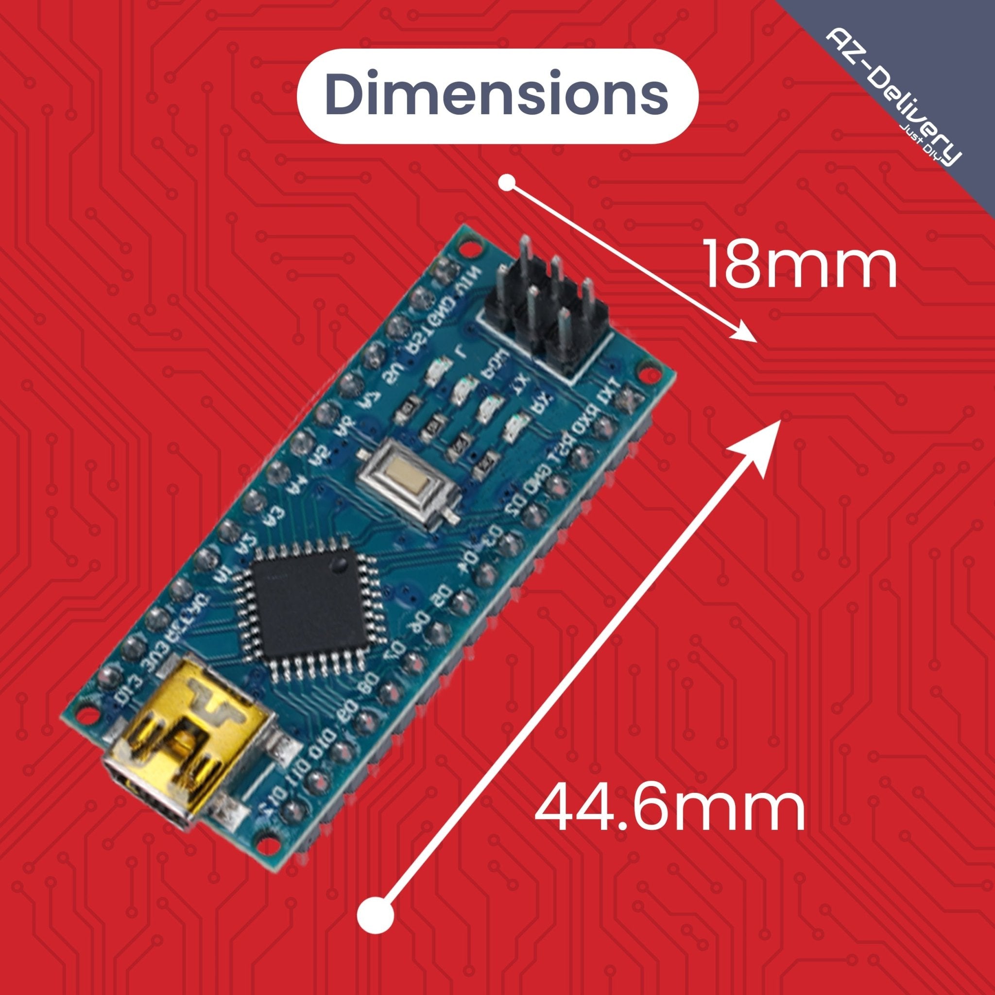 LGT8 Nano V3 - Mikrocontroller Board mit LGT8F328P und CH340, kompatibel mit Arduino Nano, 32 MHz Taktfrequenz, mit vorgelöteten Pins & USB - Kabel - AZ - Delivery