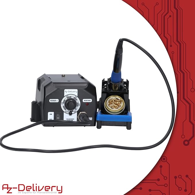 Lötstation 936A II Lötkolben - Kit, 115W, einstellbar 200°C - 480°C, inklusive steckbarem Lötkolbengriff, Lötständer, Lötspitzenreiniger & hitzebeständigem Reinigungsschwamm - AZ - Delivery