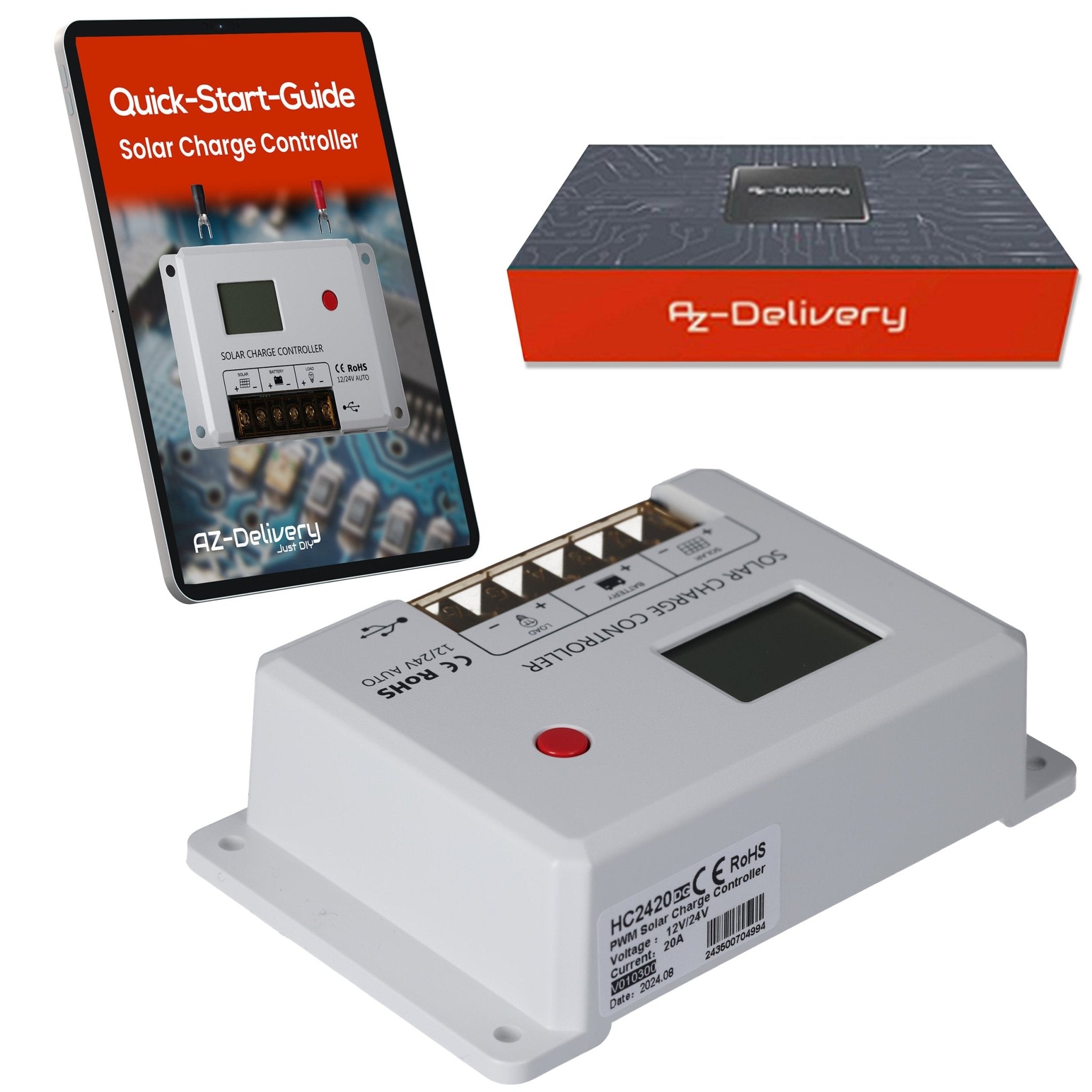 MIT - HC2420 PWM Solar Ladegerät 12V/24V, 20A Solarladeregler mit LCD, Dual USB, Kurzschluss - und Verpolungsschutz, Solar Charge Controller für LiFePO4, Gel & AGM Batterien - AZ - Delivery