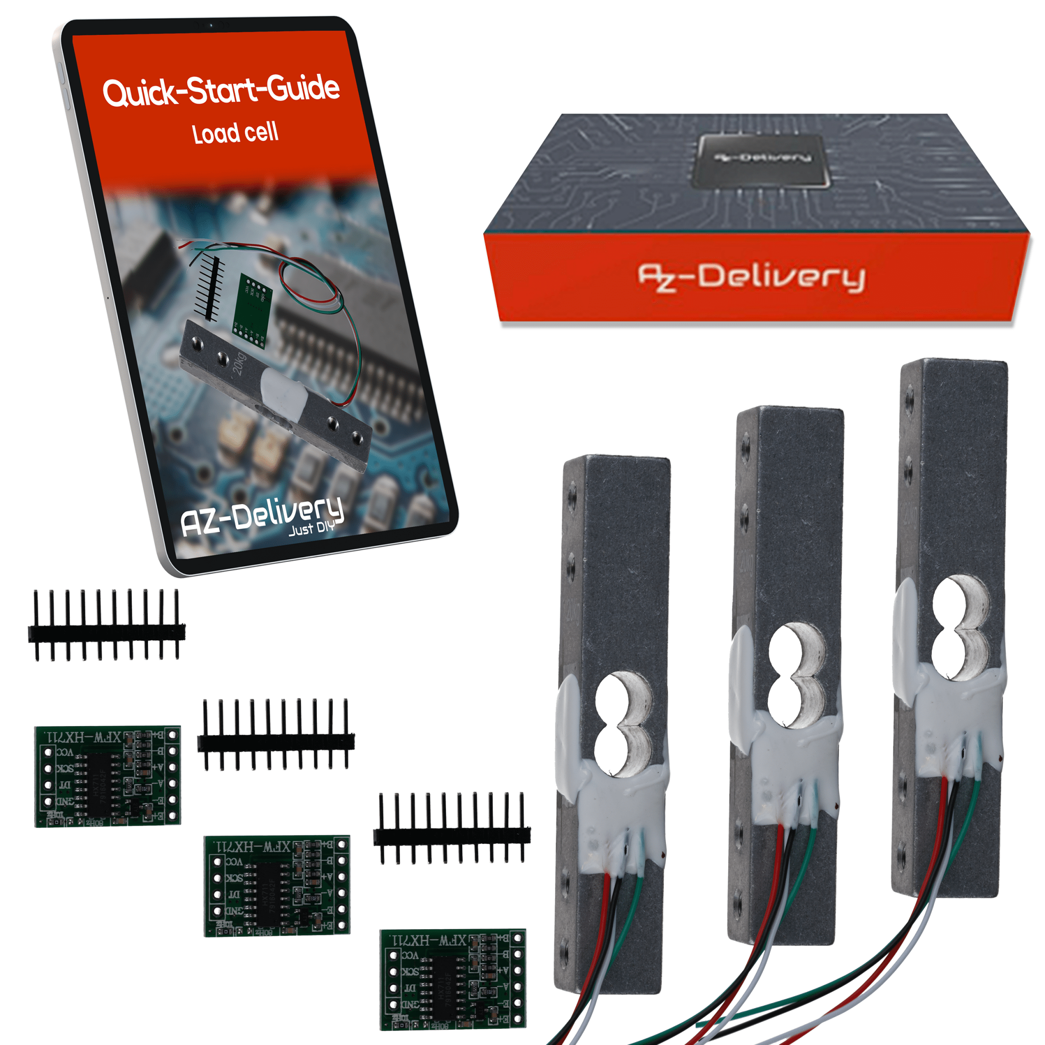 Wägezelle 20 kg mit HX711 Modul – Präzisionssensor zur Gewichtsmessung kompatibel mit Arduino & Raspberry Pi – Set inkl. Verstärker - ADC zur Kraftmessung - AZ - Delivery