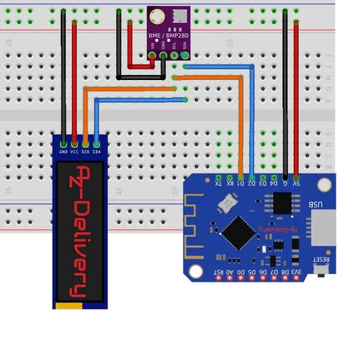 0,91 OLED Verdrahtung mit BME280 und D1 Mini