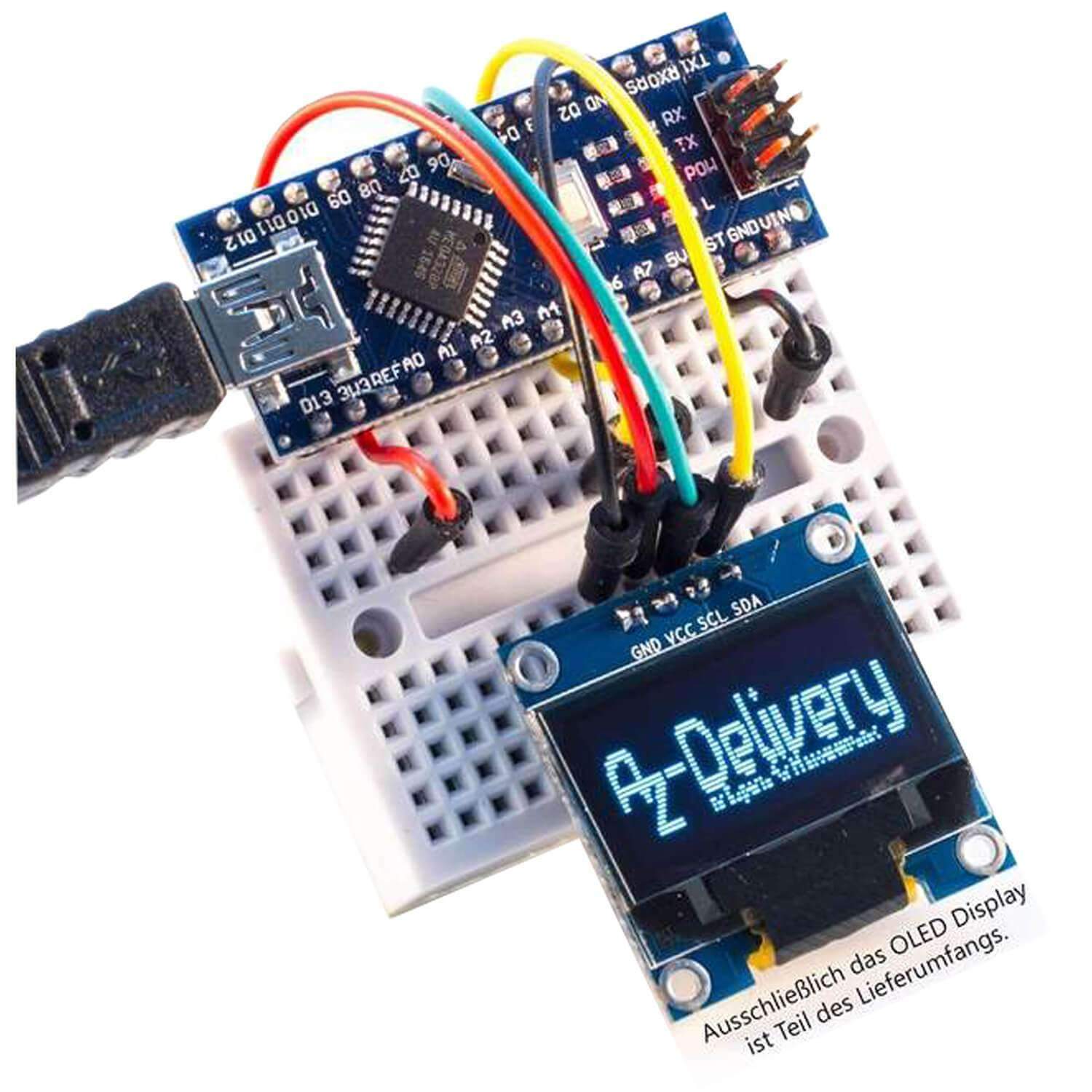 0,96 Zoll OLED SSD1306 Display I2C 128 x 64 Pixel kompatibel mit Arduino und Raspberry Pi