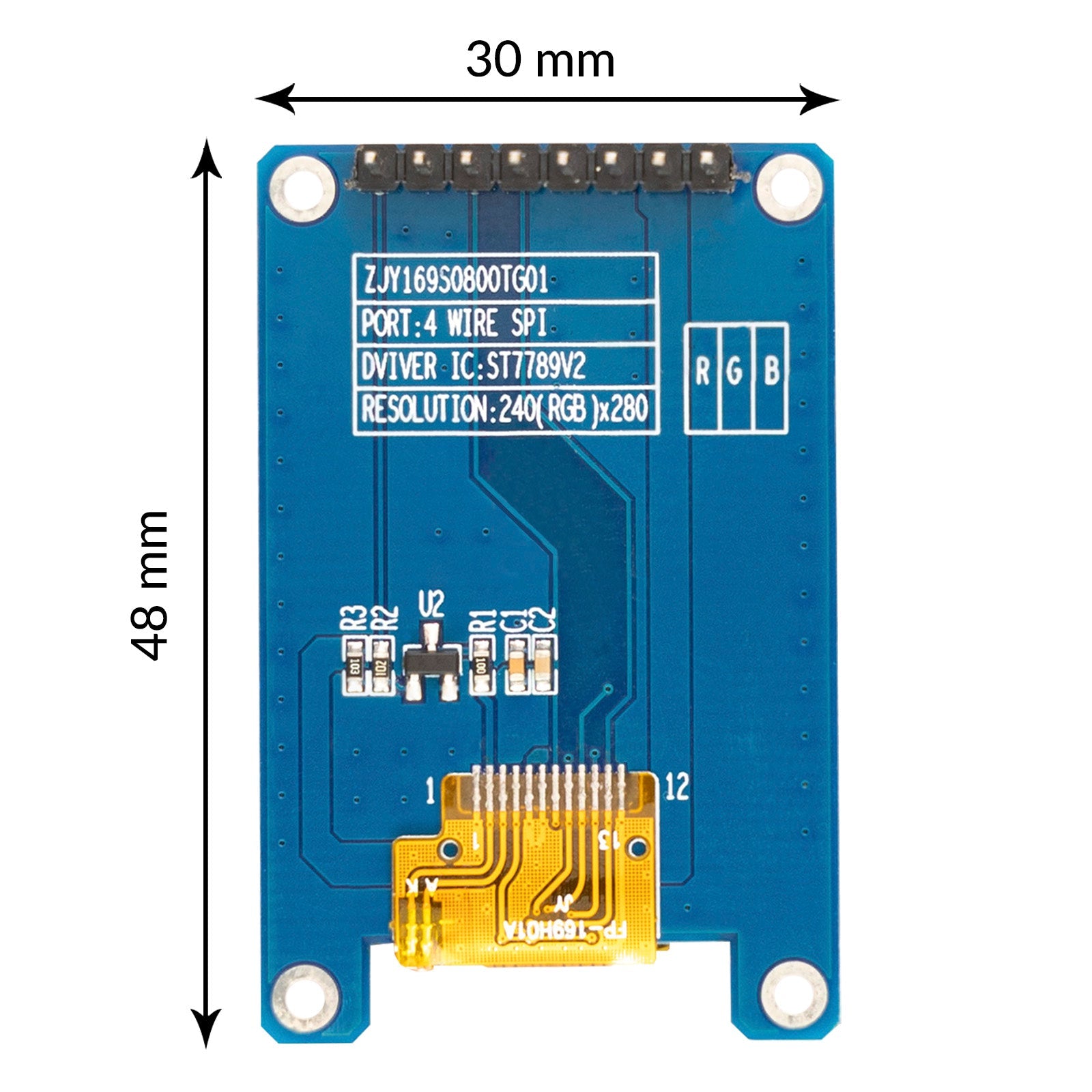 1,69-Zoll-TFT-Display mit 240 x 280 Auflösung, ST7789V2-Treiber - abgerundete Ecken und SPI-Schnittstelle - AZ-Delivery