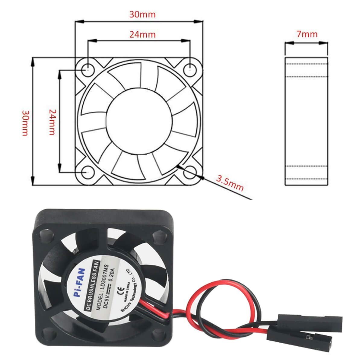 2pcs Raspberry Pi DC Bürstenlose Lüfter Kühlkörper Kühler Trennschnittstelle 3,3 V 5 V 