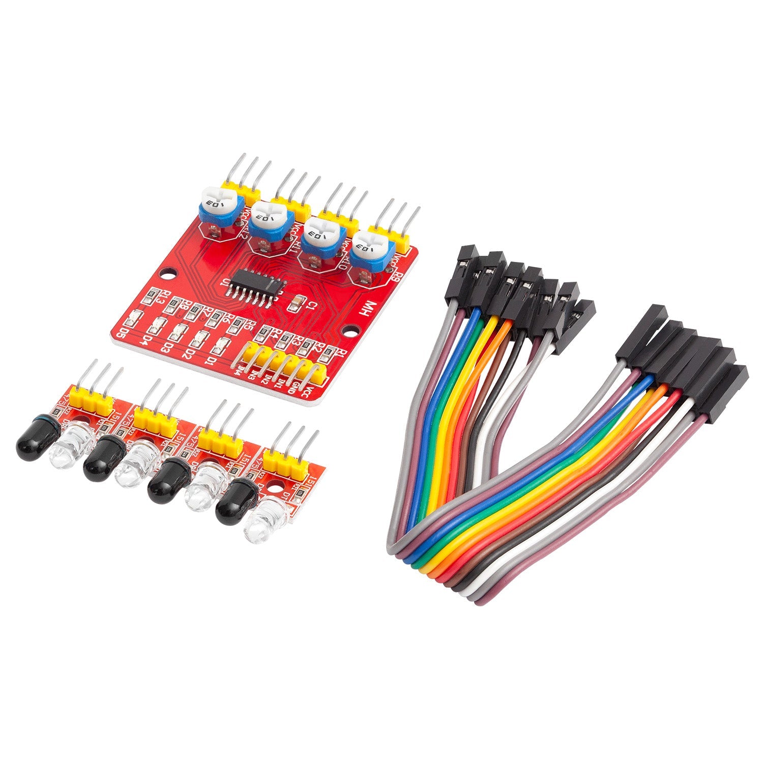 Lignes infrarouges à 4 canaux Réflexion Module de capteur de suivi de suivi SMART Définir le détecteur de distance intelligente Module CI avec prévention de l'obstruction automatique et évitement des obstacles PCB