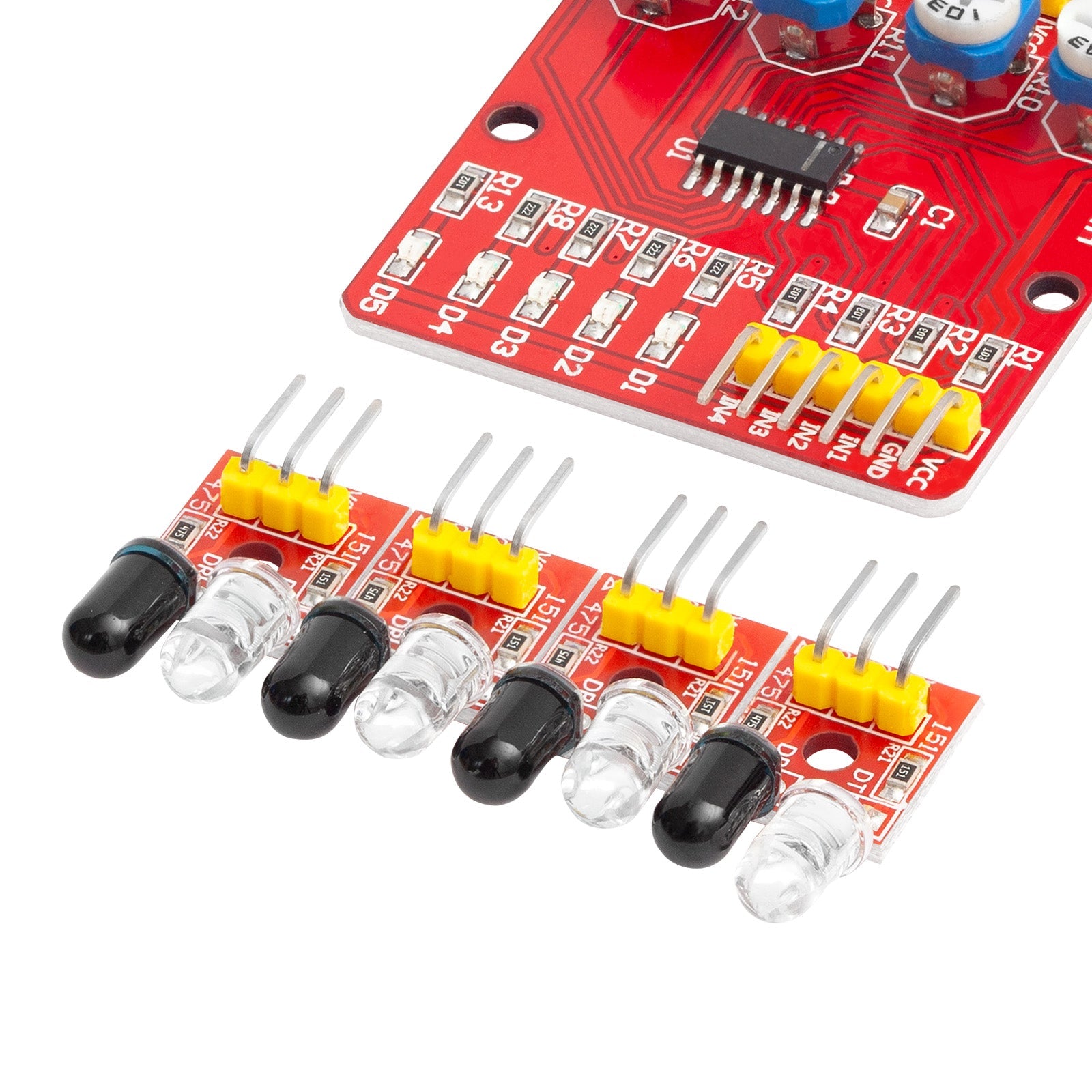 4-kanaals infrarood lijnen reflectie tracking-smart sensor module set slimme afstand detector CI-module met auto-obstructiepreventie en obstakelvermijding printplaat