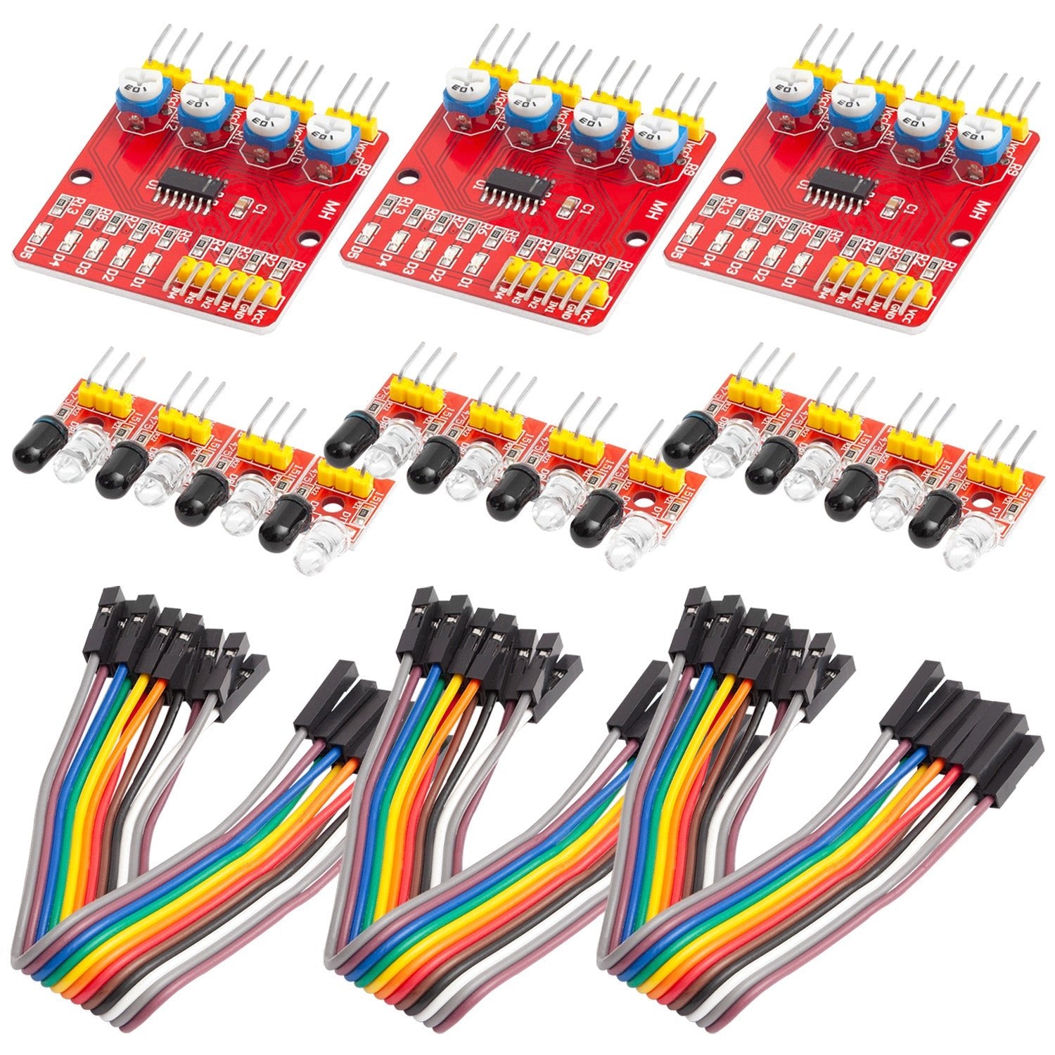 4-kanaals infrarood lijnen reflectie tracking-smart sensor module set slimme afstand detector CI-module met auto-obstructiepreventie en obstakelvermijding printplaat