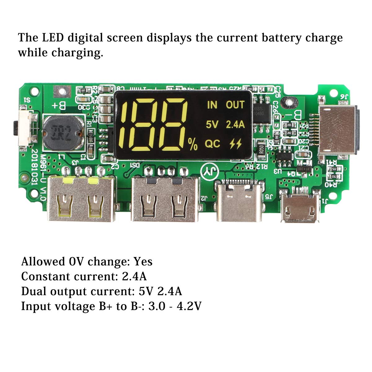 4pcs 18650-Board Dual USB 5V 2.4A Mobilmodul 18650-Lithium-Batterie-Ladegerät-Board