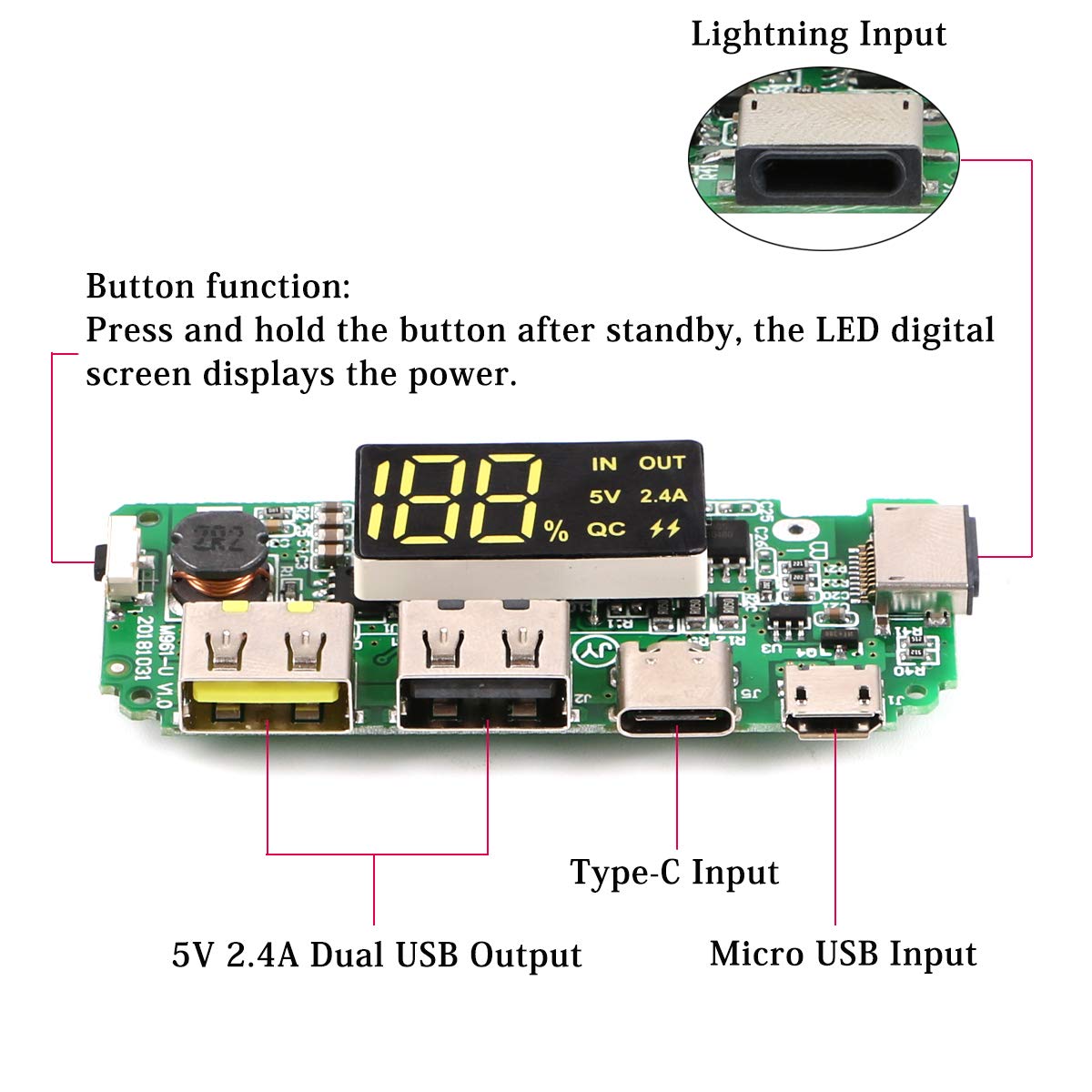 4pcs 18650-Board Dual USB 5V 2.4A Mobilmodul 18650-Lithium-Batterie-Ladegerät-Board