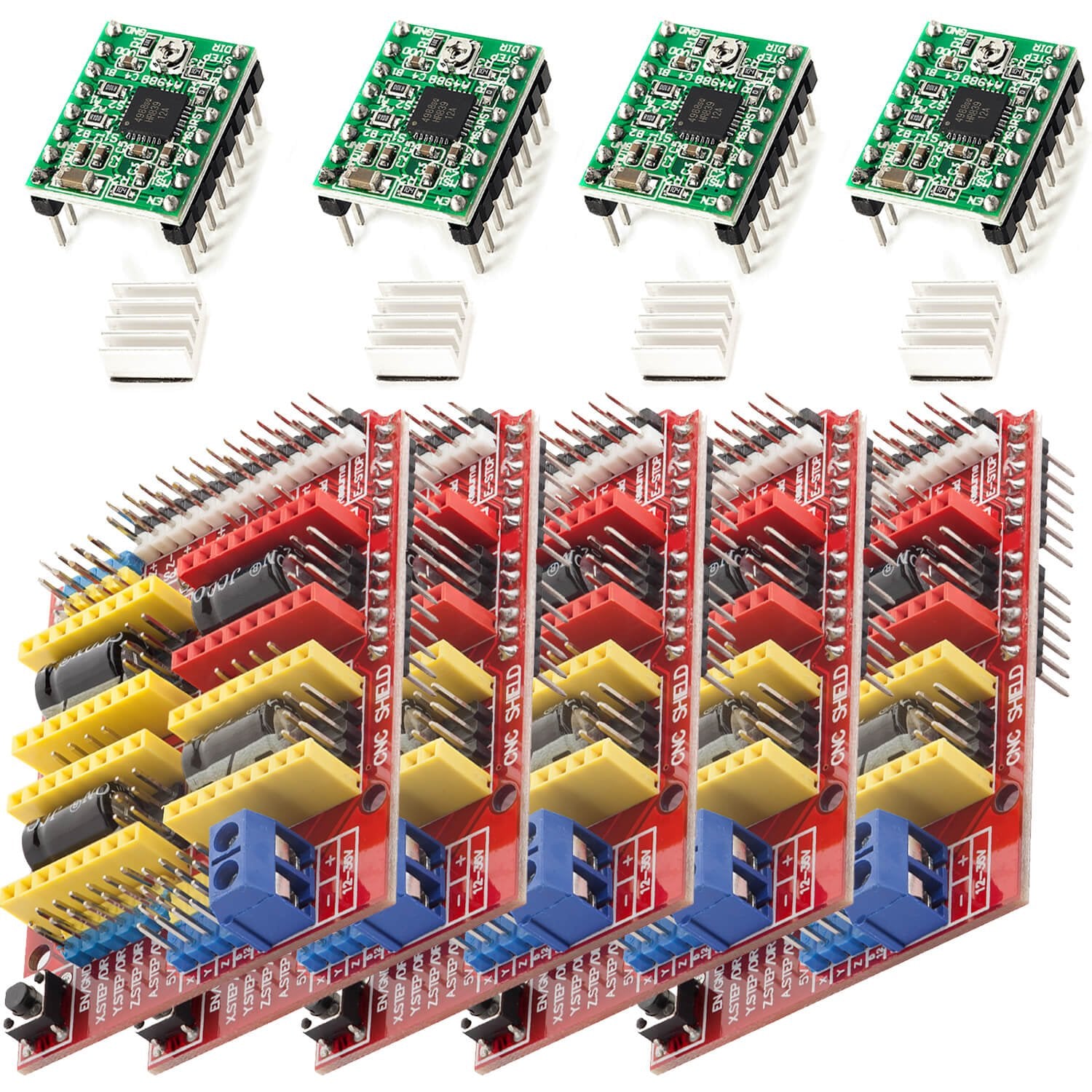 CNC Shield V3 Bundle mit 4 Stück A4988 Schrittmotor Treiber Stepper mit Kühlkörper für 3D Drucker kompatibel mit Arduino - AZ-Delivery