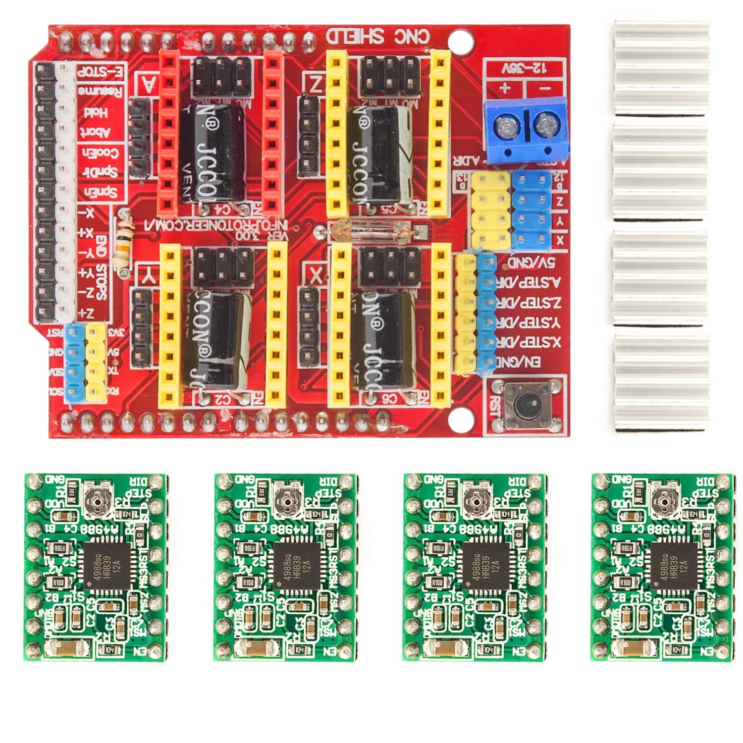 CNC Shield V3 Bundle mit 4 Stück A4988 Schrittmotor Treiber Stepper mit Kühlkörper für 3D Drucker kompatibel mit Arduino - AZ-Delivery