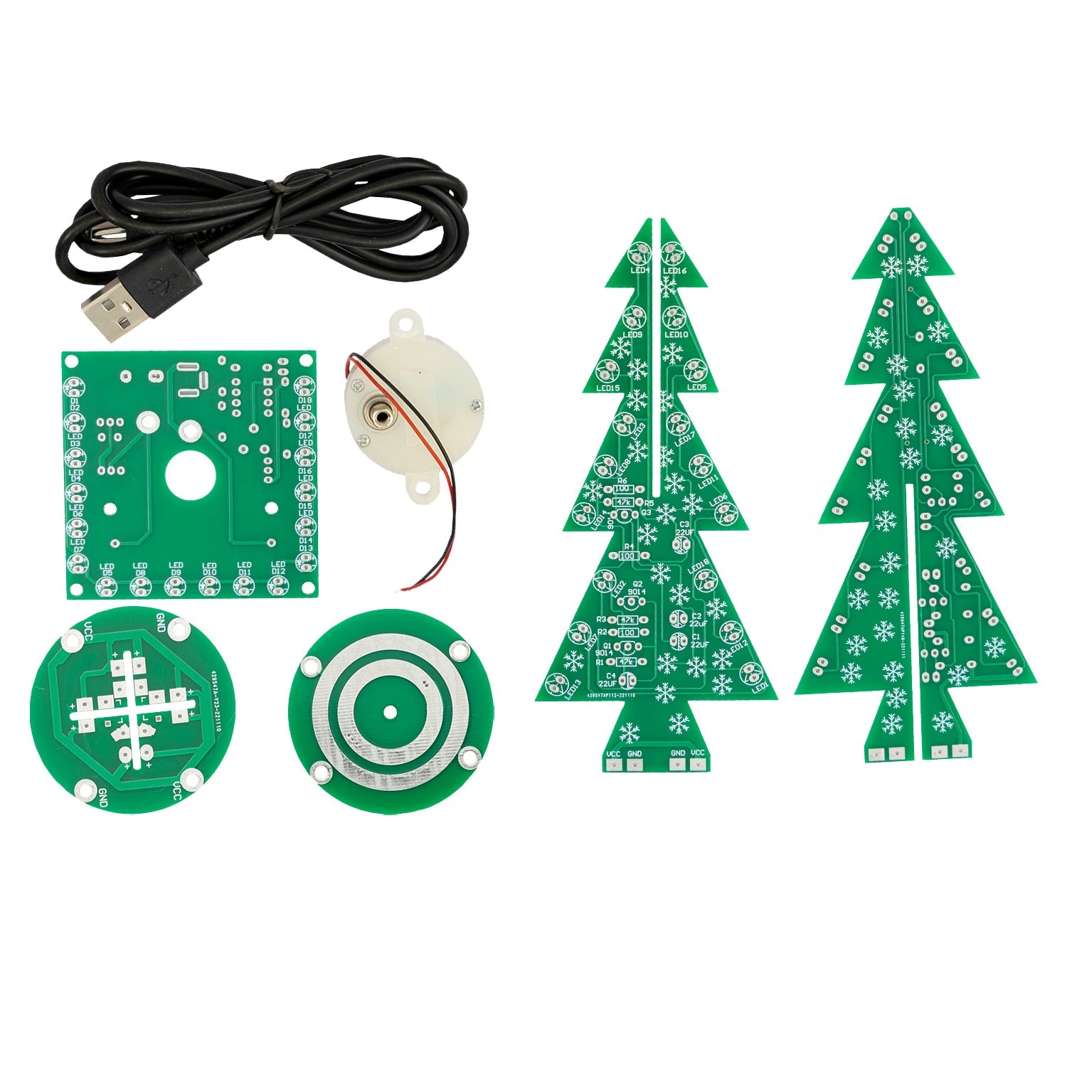 DIY LED Weihnachtsbaum Kit: Weihnachtsbaum Elektronik Bausatz zum Löten - Lötbausatz für einen drehenden Weihnachtsbaum mit LEDs und USB-Anschluss - AZ-Delivery