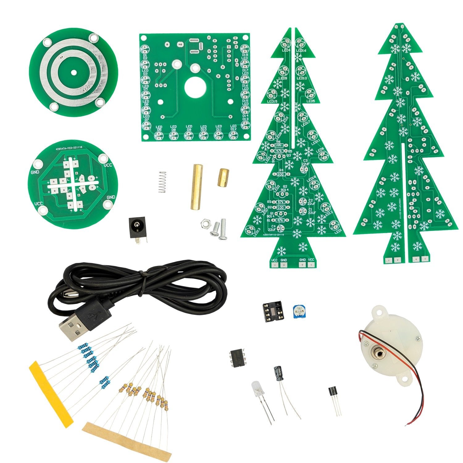 DIY LED Weihnachtsbaum Kit: Weihnachtsbaum Elektronik Bausatz zum Löten - Lötbausatz für einen drehenden Weihnachtsbaum mit LEDs und USB-Anschluss - AZ-Delivery