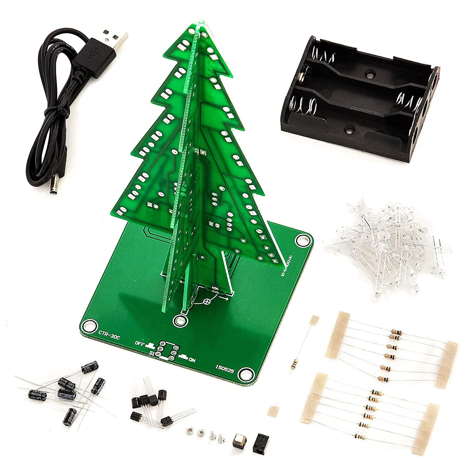 DIY LED Weihnachtsbaum Kit zum Löten mit bunt blinkenden Lichtern - AZ-Delivery