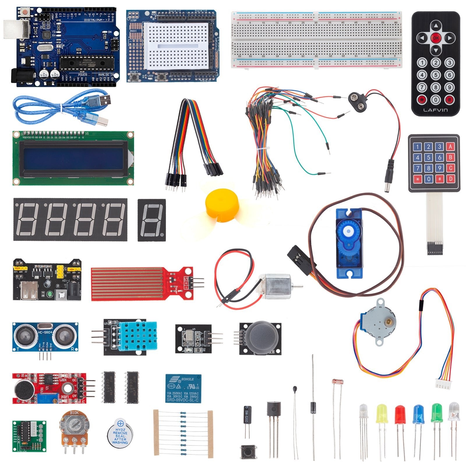 Elektronik Super Starter Kit Mikrocontroller Board, Stromversorgungsmodul, Servo-, Schritt- und Gleichstrommotoren Sensor Kit kompatibel mit Arduino - AZ-Delivery