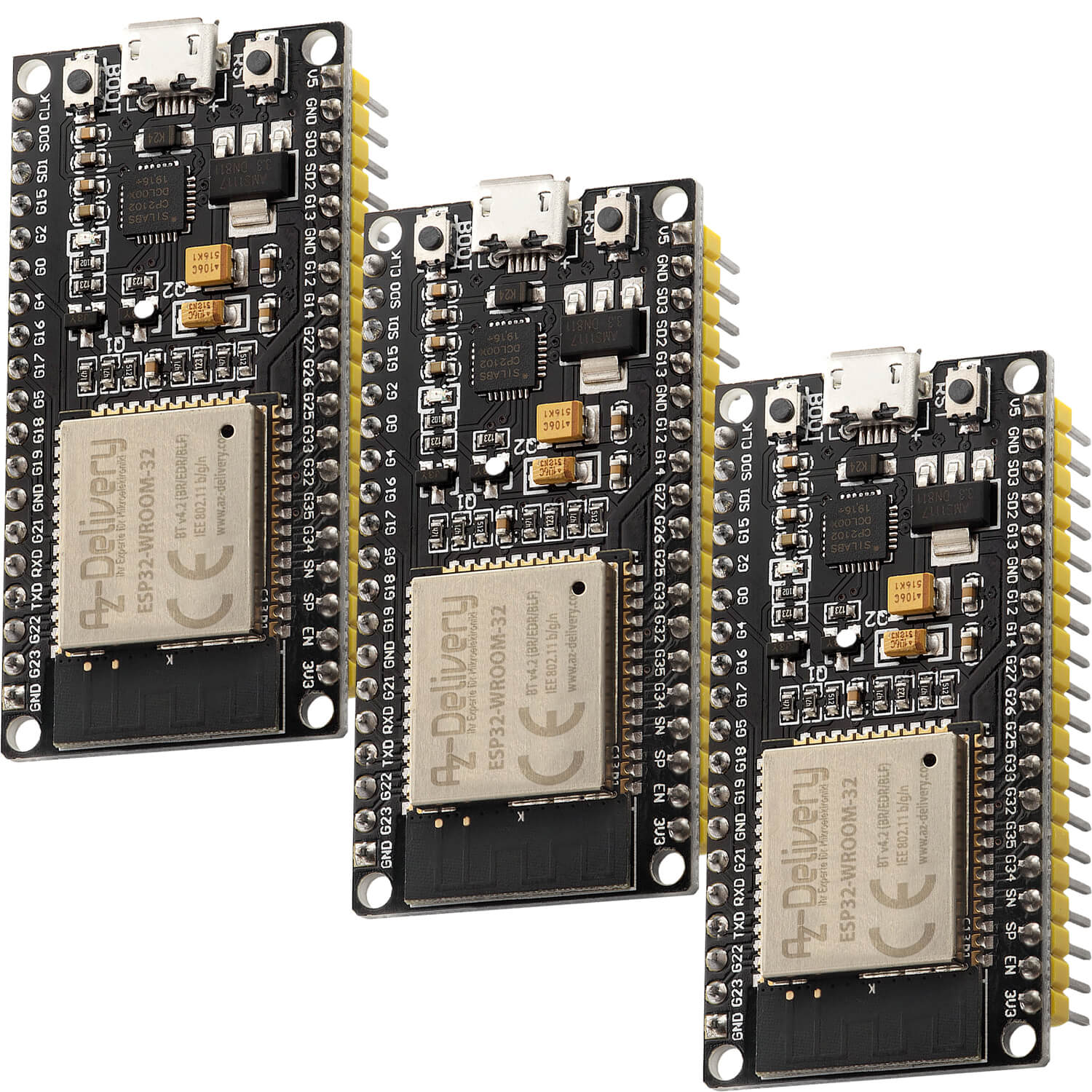 ESP32 NodeMCU Module WLAN WiFi Development Board mit CP2102 (Nachfolgermodell zum ESP8266) kompatibel mit Arduino - AZ-Delivery