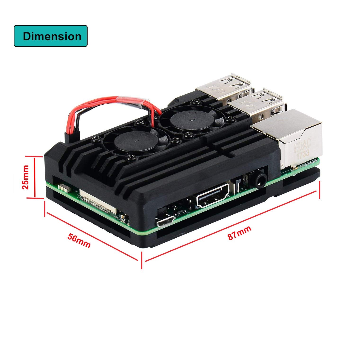 Raspberry Pi 2B / 3B / 3B + Metallgehäuse mit Doppel-Lüfter, integrierter Kühlkörper, Schutzhülle für RPI - AZ-Delivery