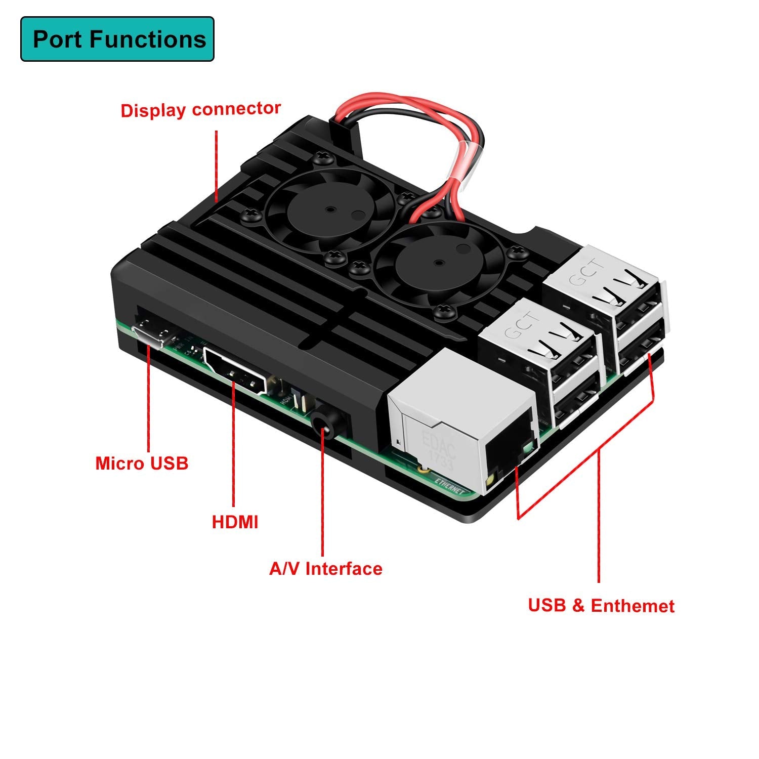 Raspberry Pi 2B / 3B / 3B + Metallgehäuse mit Doppel-Lüfter, integrierter Kühlkörper, Schutzhülle für RPI - AZ-Delivery