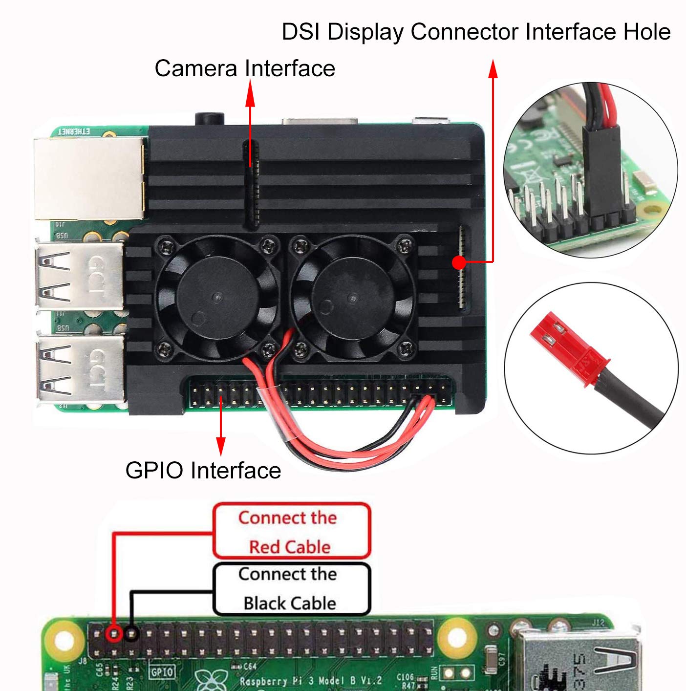 Raspberry Pi 2B / 3B / 3B + Metallgehäuse mit Doppel-Lüfter, integrierter Kühlkörper, Schutzhülle für RPI - AZ-Delivery