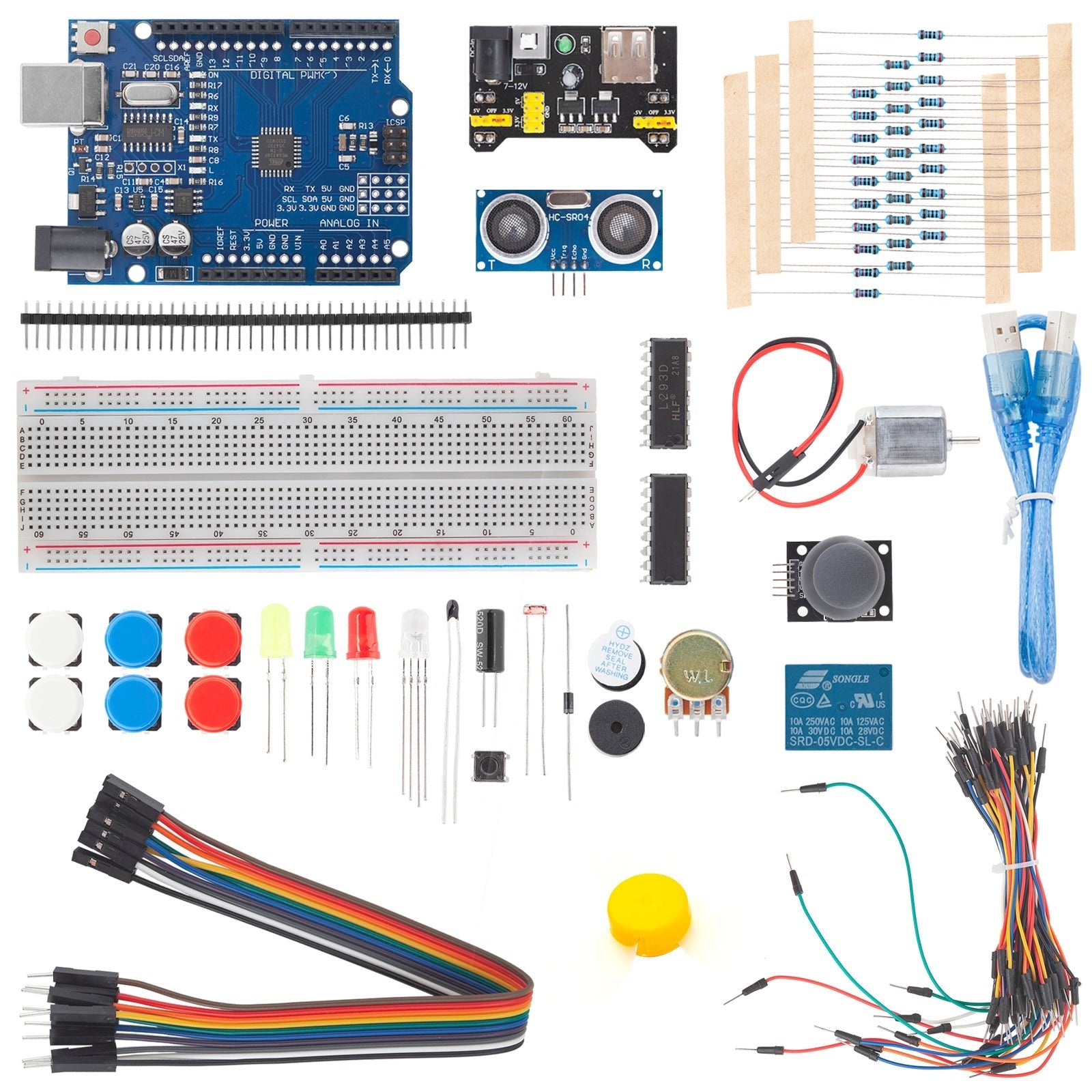 Starter Kit mit Widerständen, Stromversorgungsmodul und Gleichstrommotor, Sensoren uvm. kompatibel mit Arduino - AZ-Delivery