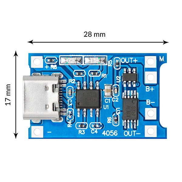 TP4056 Batterieladungsmodul - USB Typ C, Schutzschaltung, LED-Anzeigen - für Ihre Li-Ion oder LiPo Einzelzellenbatterien - AZ-Delivery