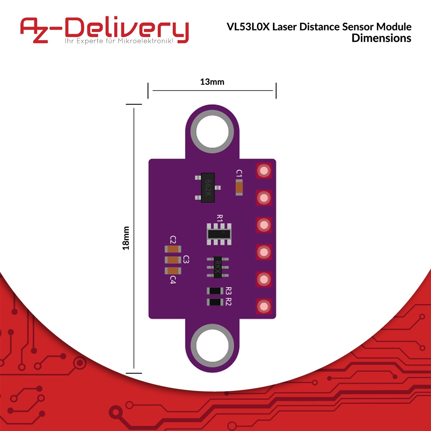 VL53L0X Time-of-Flight (ToF) Laser Abstandssensor kompatibel mit Arduino - AZ-Delivery